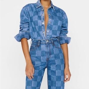 FRAME Oversized Checkerboard Denim Jacket (brand new)